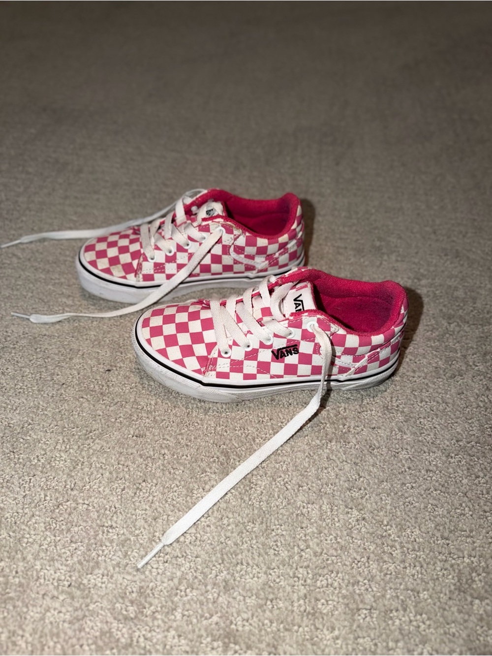 Kids Pink Checkered Vans Sneakers Size 13